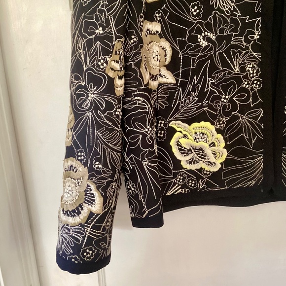 French Connection Floral Embroidery Long Sleeve Open Front jacket Black Size 10 - Picture 9 of 16
